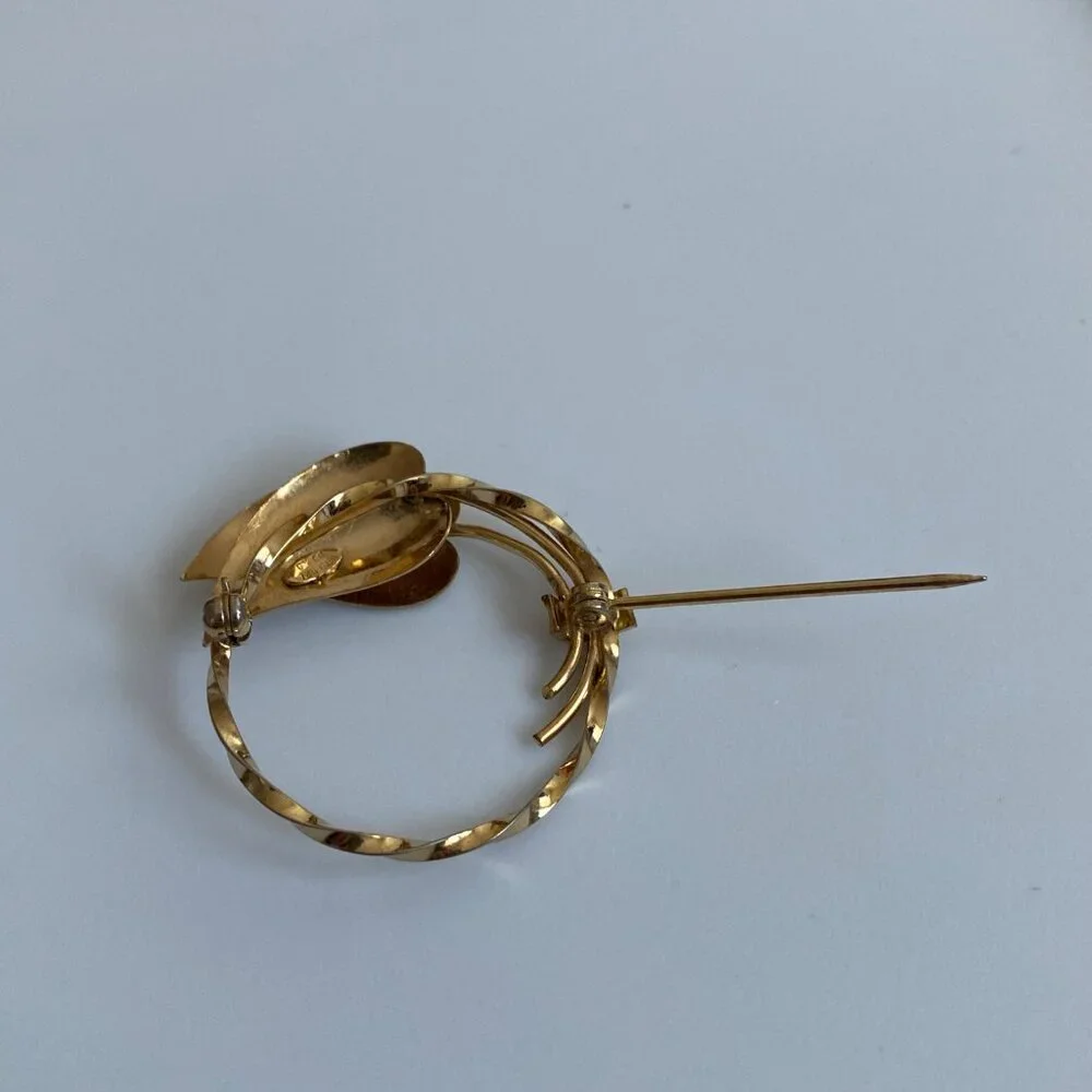 Estate Vintage GOLD FILLED Signed CR CO Charles Reis 12K GF Brooch‎ Wreath Leaf